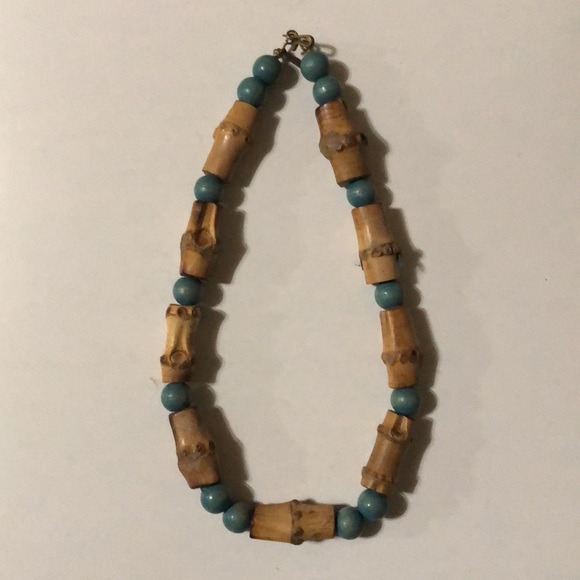 Two Vintage Chunky Bamboo Rustic Bead Necklaces, one by M.E. - Picture 3 of 8
